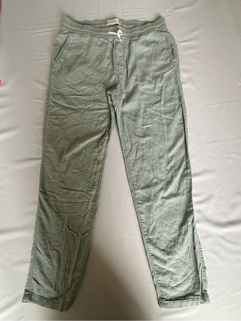 Abercrombie Kids Green Solid Linen Jogger Tapered Relaxed Drawstring Size 17